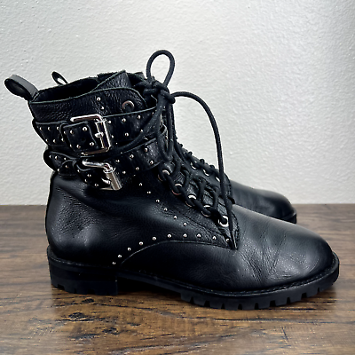 #ad Rebecca Minkoff Womens Boots Size 8M Jaiden Black Leather Studded Combat $39.88