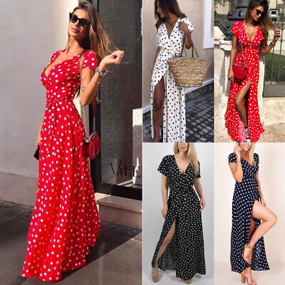 #ad Summer Long Dress Ladies Short Sleeve Womens Cami Paisley Maxi Sundress $15.12