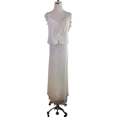 #ad #ad Victorian Lace Skirt Set Womens Size 12 White 2 Piece Floral Crochet Vintage 80s $85.00