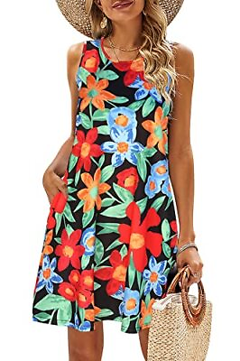 #ad Summer Dresses for Women Beach Floral Tshirt Sundress Large 05 Black Floral $41.08