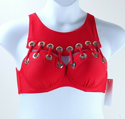 #ad NWT Swimsuits For All GABIFRESH Red Size 10 D DD Bikini Top Underwire Laced $33.28
