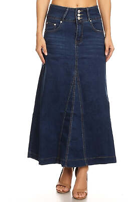 #ad Women#x27;s Plus Juniors Size High Rise A Line Long Jeans Maxi Flared Denim Skirt $55.49