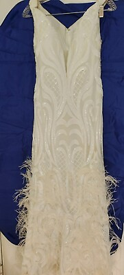 Jovani Women#x27;s white dress sequin feather Size 10 $440.99