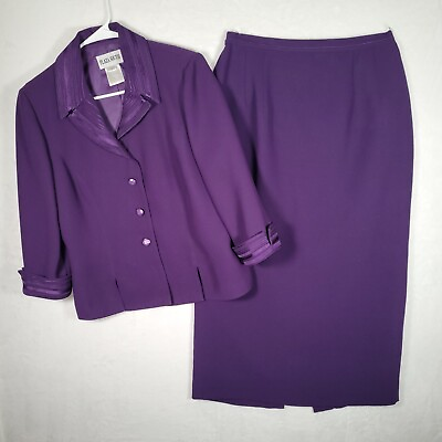 #ad Plaza South 2 PC Skirt Suit Set Women#x27;s 10 Lined Eggplant Purple Career Church $43.94