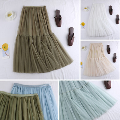 Women Mesh Tulle Tutu Skirt Layered Pleated Party Elegant Ladies Maxi Long Dress $22.69