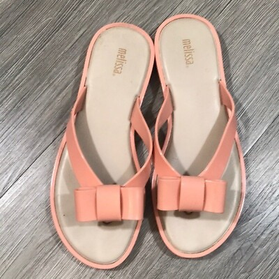 #ad Melissa Mini Bow Peach Flip Flop Style Sandals size 6 $32.25