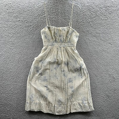#ad Edme Esyllte Womens Sun Dress 8 Cream Blue Sleeveless Removable Straps Lined $19.99