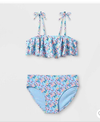 #ad Girls XL 14 16 Plus Two Piece Art Class Ruffle Floral Swimsuit Tie Spaghetti $13.89