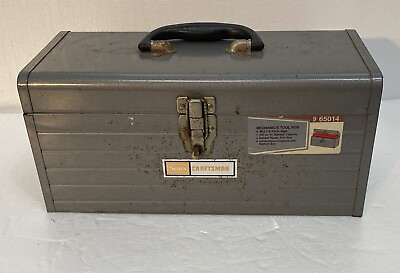 #ad Vintage Sears Craftsman 16” Grey Steel Tool Box With Red Tray 65014 mechanics $49.97