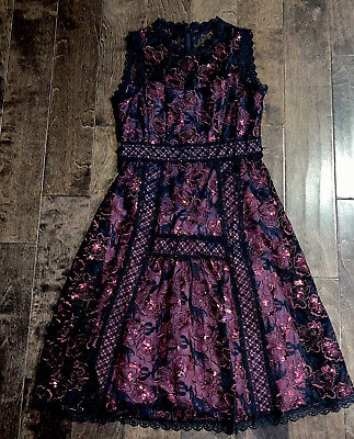 #ad Nanette Lepore Ruby Sleeveless Lace Cocktail Black scarlet Dress Size 4 $99.99