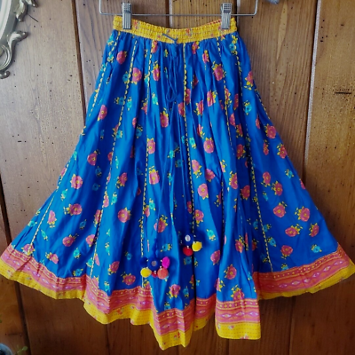 #ad Young Girls Cotton Skirt COLORFUL FLARE SKIRT Tassels Embellished 6 7 Yrs $12.00