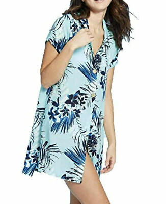 #ad Xhilaration Juniors#x27; Floral Print Swim Beach Cover up Dress Blue Size S NwT $8.04