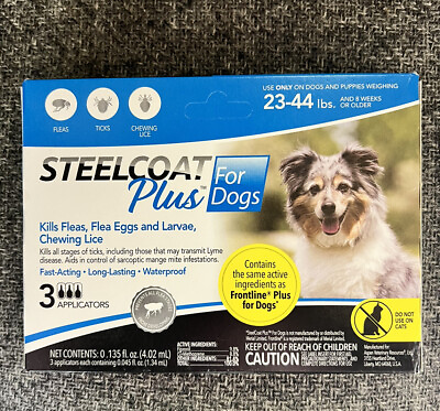 #ad SteelCoat Plus FOR DOGS 23 44lbs 3 Applications $10.99