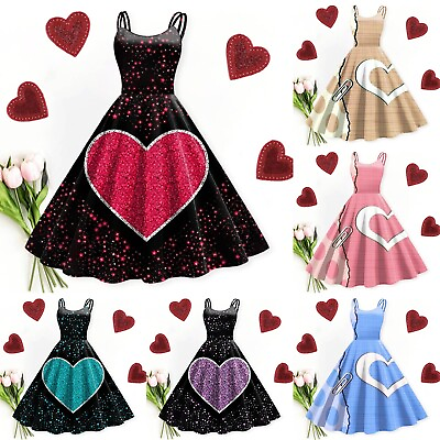 #ad Cute Summer Dresses Women Valentine#x27;s Day Sleeveless Knee Length Retro A Line $24.16