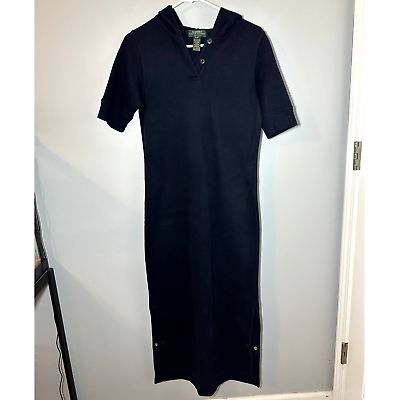 #ad Lauren Ralph Lauren Short Sleeve Hoodie Maxi Dress Navy Blue Women#x27;s Size P P $34.95