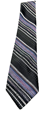 #ad Vintage Sears Department Store Necktie Black Purple Blue Strips Made in The USA $12.99