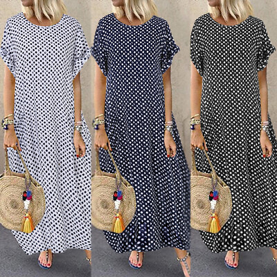 #ad US STOCK Womens Short Sleeve Sundress Oversized Loose Plus Size Long Maxi Dress $16.06