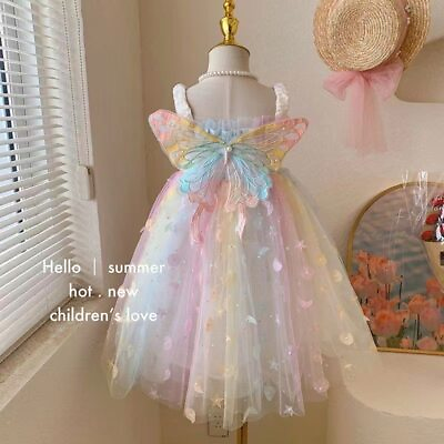 #ad Kids Girl Summer Dress Butterfly Wings Sleeve Dance Princess Dress Clothes Gift $28.64