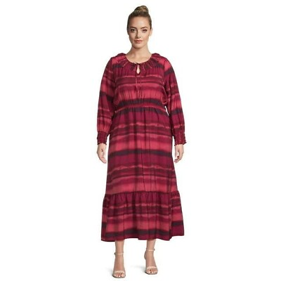 #ad #ad Terra amp; Sky Women#x27;s Plus 3X Pink Wavy Tiered Long Sleeve Peasant Maxi Dress NEW $16.36