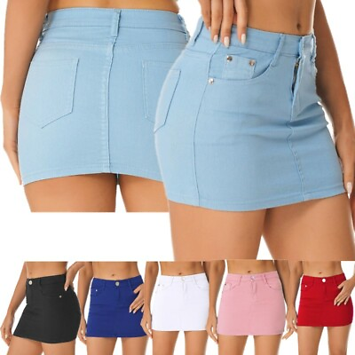 Women#x27;s Jean Skirt Casual Mid Waist Stretch Mini A line Denim Short Skirts $14.89