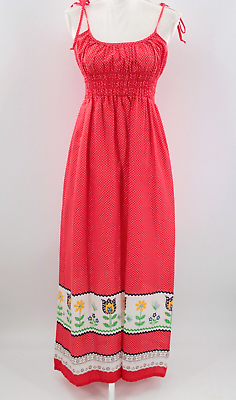 #ad VTG Women#x27;s 70s Red Polka Dot Flower Trim Maxi Dress 1970s Sundress XS Long Gown $69.99