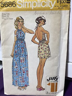 Vintage Sewing Pattern Simplicity 5686 Junior TEEN HALTER DRESS UC FF BUST 29quot; $9.00