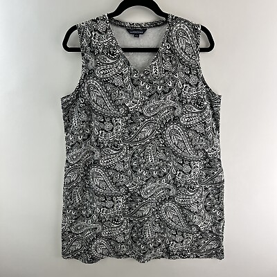 #ad Lands End Womens Dress Cover Up Beach Large Black amp; White Paisley Pockets $13.30