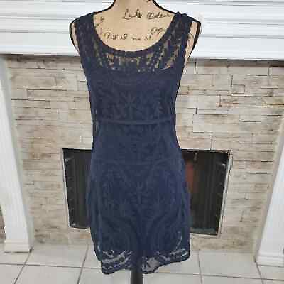 #ad Express blue floral lace stretch Party Cocktail bodycon dress size small $35.00