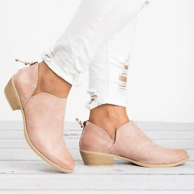 Womens Casual Low Flat Heels Ankle Boots Round Toe Zip Style Booties Shoes Sizes $25.26