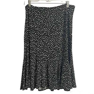 #ad Laura Ashley Elastic Waist Pull On Midi Skirt Black Dots Medium Petite Vintage $18.00