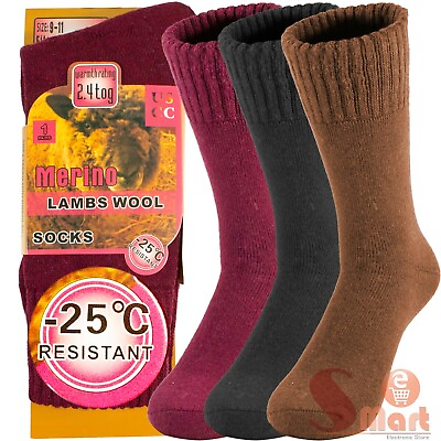 3 Pairs Merino Lambs Wool Heated Winter Warm Thermal Boots Socks For Womens 9 11 $12.99