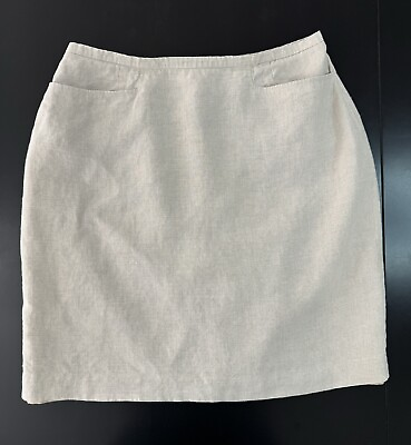 #ad Talbots Irish Linen Skirt Women’s 14 Beige Mini Checkered Neutral Wheat $16.50