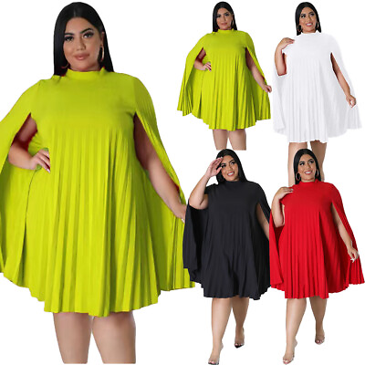 #ad NEW Plus Size Women Irregular Sleeve Solid Asymmetric Club Party Loose Dress $40.42