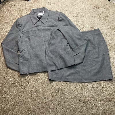 #ad Preview Collection Gray Skirt Suit Size 14 Wool 2pc Set Career Church Business $29.99