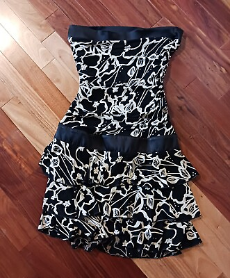 Bebe Black amp; White Mini Skirt Dress Size Medium Tube Top Ruffled Lace Made in US $33.20