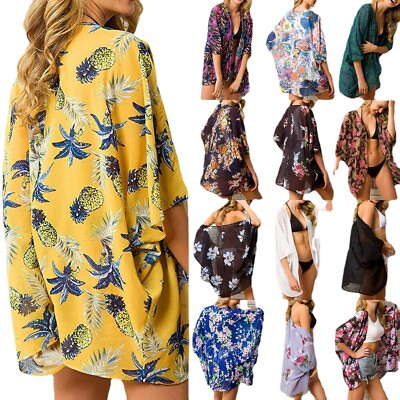 #ad Women 2 way Kimono Swimsuit Cover ups and Summer Casual Loose Cardigans Tops $19.99