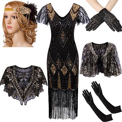 Vintage Fringed 1920s Beaded Flapper Gatsby Wedding Evening Party Cocktail Dress $21.59