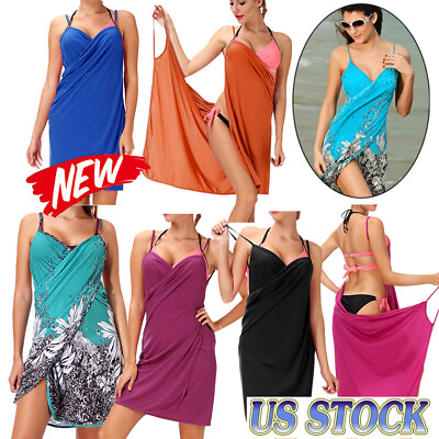 Womens Spaghetti Strap Cover Up Beach Wrap Dress Sundress Swimwear Patchwork TBN $10.88