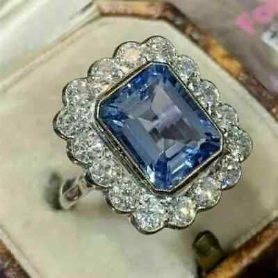 #ad 2Ct Emerald Simulated Tanzanite Cocktail Women Ring 14K White Gold Plated Silver $104.25