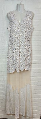 #ad Plus Size Ivory Nude Floral Lace Mesh Maxi Dress 2X $25.00