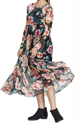 #ad Girls#x27; Floral Tiered Maxi Dress Black Floral Mesh by Art Class XL 14 16 NWT $14.99