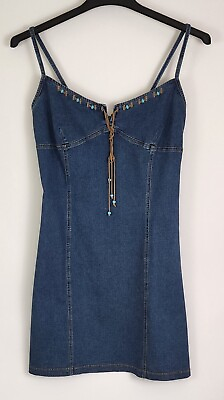 #ad Womens Denim Sundress Size S Summer Casual Sleeveless A List by Wrapper Stretch $17.97