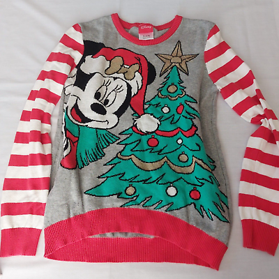#ad Disney Mickey Christmas Red Sweater Youth Junior Size 14 16 L Holiday Light Up $17.95