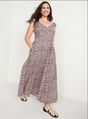 #ad OLD NAVY Maxi Dress Plus Size 4X Ditsy Floral Tiered All Day Fit Flare Pockets $32.99