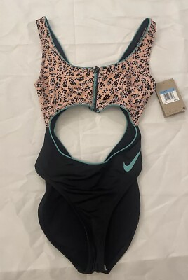 #ad #ad Nike swimsuit women’s Sz M Peach Green black Unlined Zipper Top NWT $18.00