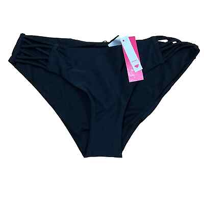 #ad Xhilaration Juniors#x27; Black Cheeky Bikini Swim Bottoms Size Medium NWT $14.00