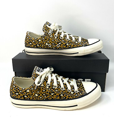 Converse Womens Size Chuck Taylor AS Low Suede CLUB Leopard Gold Sneaker 166436C $49.99