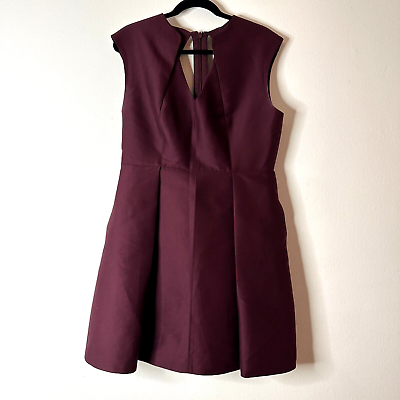 #ad Halston Heritage Burgundy Sleeveless VNeck Pleated Cocktail Dress Cutout Zip SM $44.00
