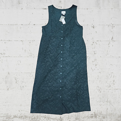 #ad Vintage Green Floral Button Up Sleeveless Women#x27;s Midi Shirtwaist Dress Size XL $60.00