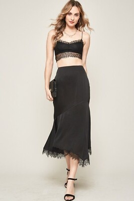 #ad Women#x27;s Black Solid Woven Midi Skirt S $32.90